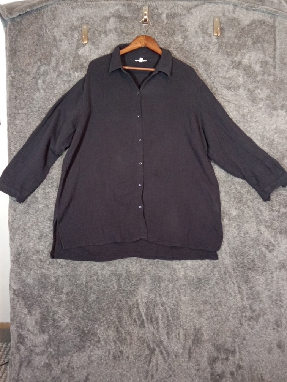 Eileen Fisher l Textured Button-Front Shirt Gauze Organic Cotton Top 1X